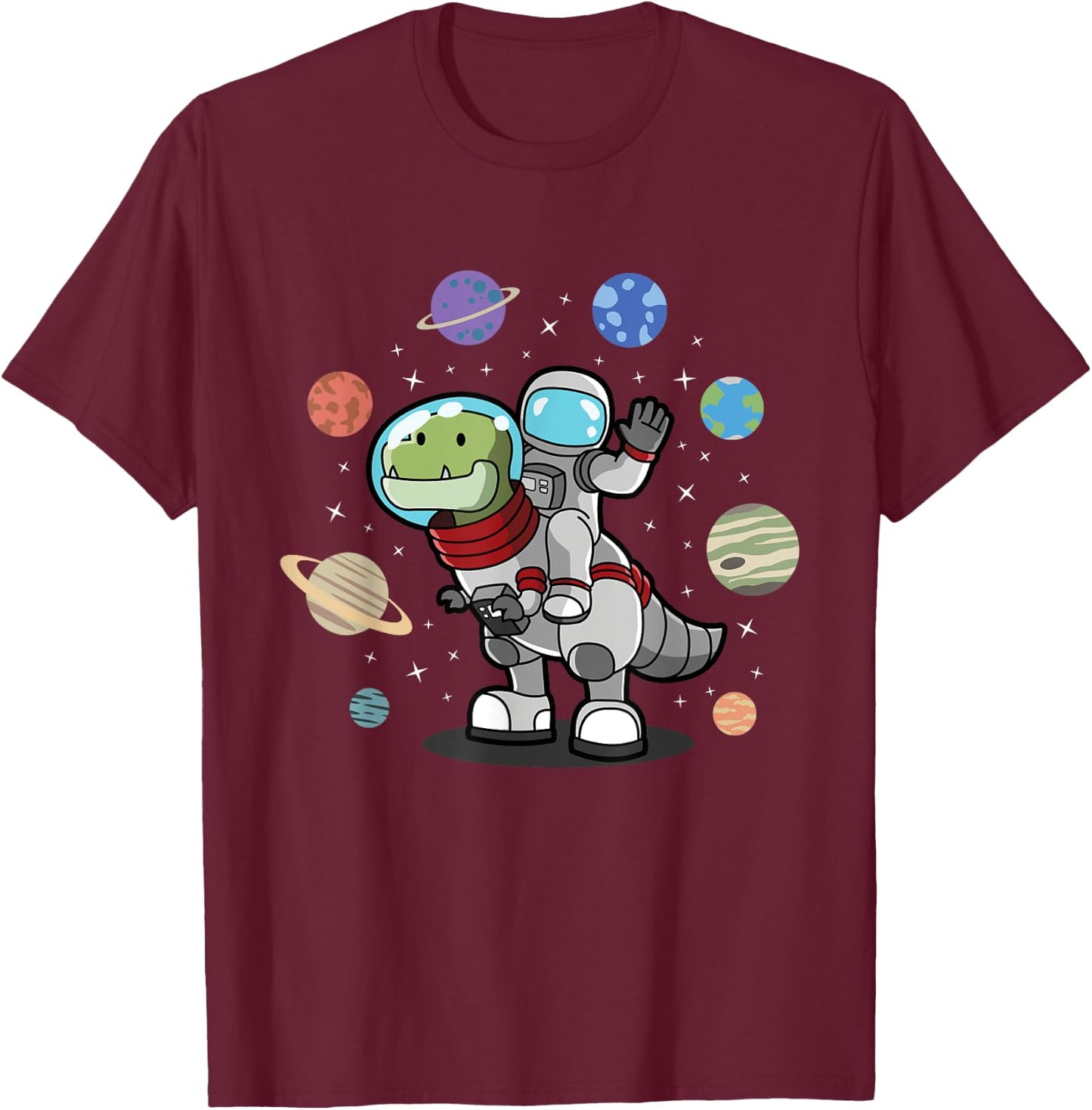 Dinosaur, Astronaut & Planets, Space & Dino, Space T-Shirt - T-Shirt | Maroon