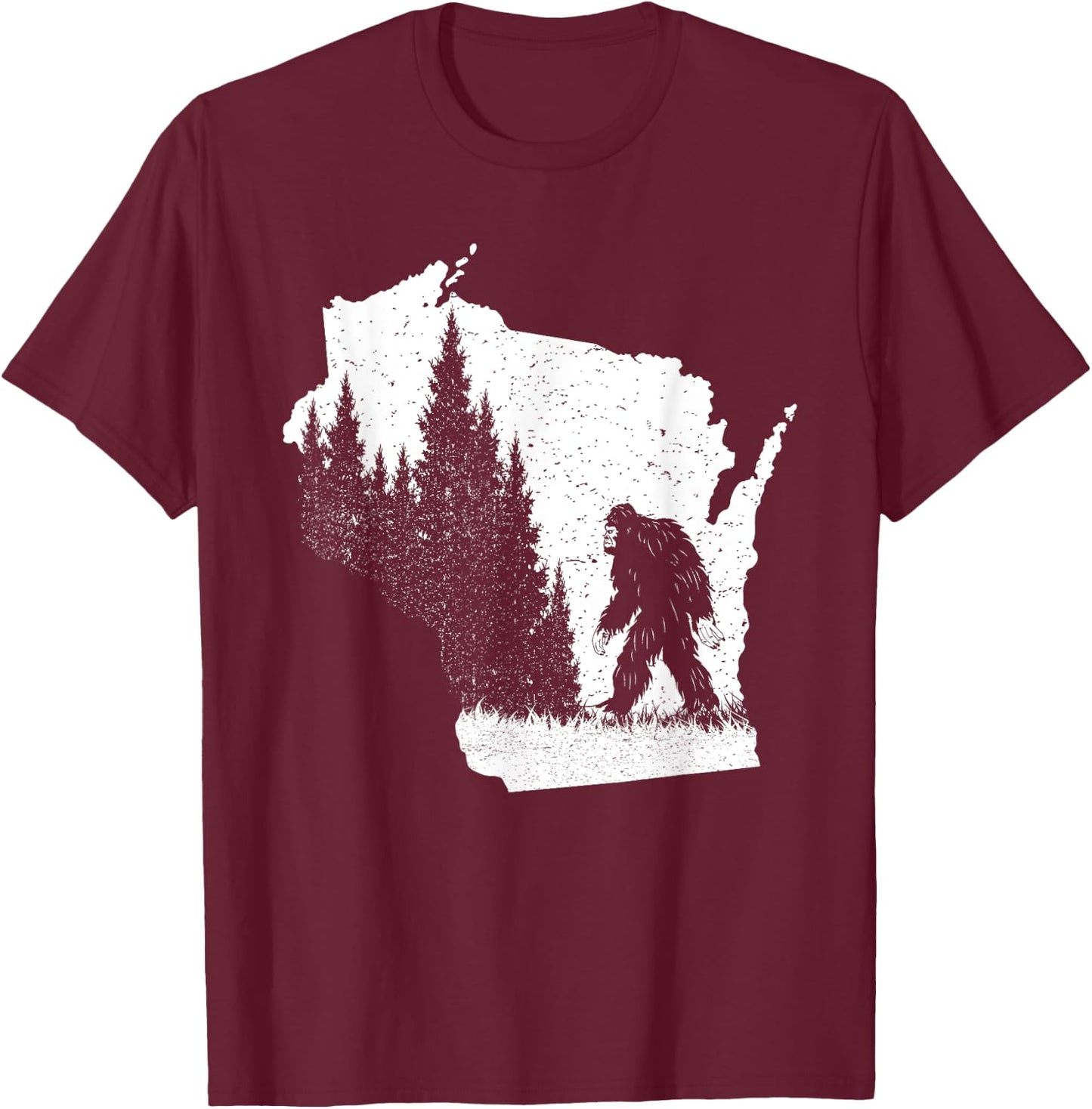 Wisconsin Bigfoot Pride Sasquatch Silhouette Forest Lovers T-Shirt - T-Shirt | Maroon