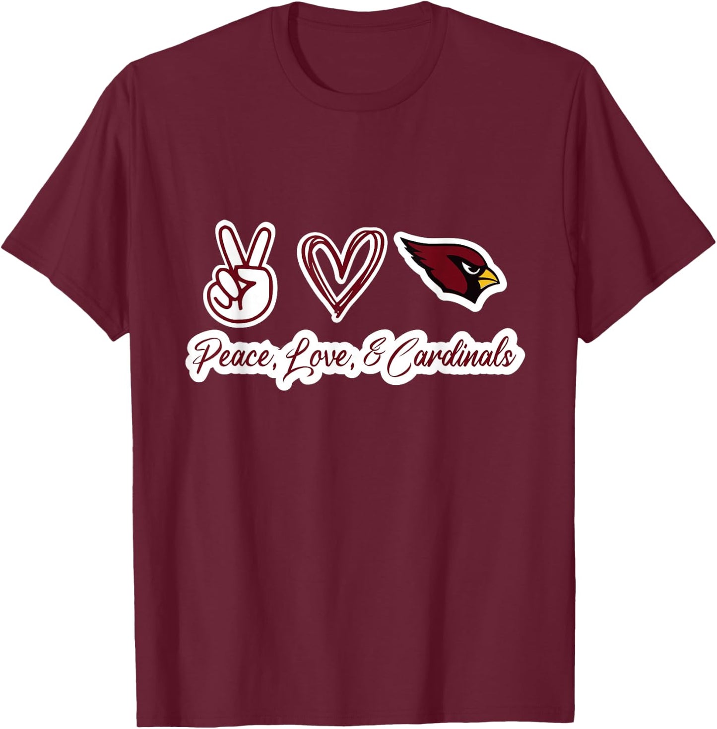 Peace, Love, & Cardinals T-Shirt - T-Shirt | Maroon