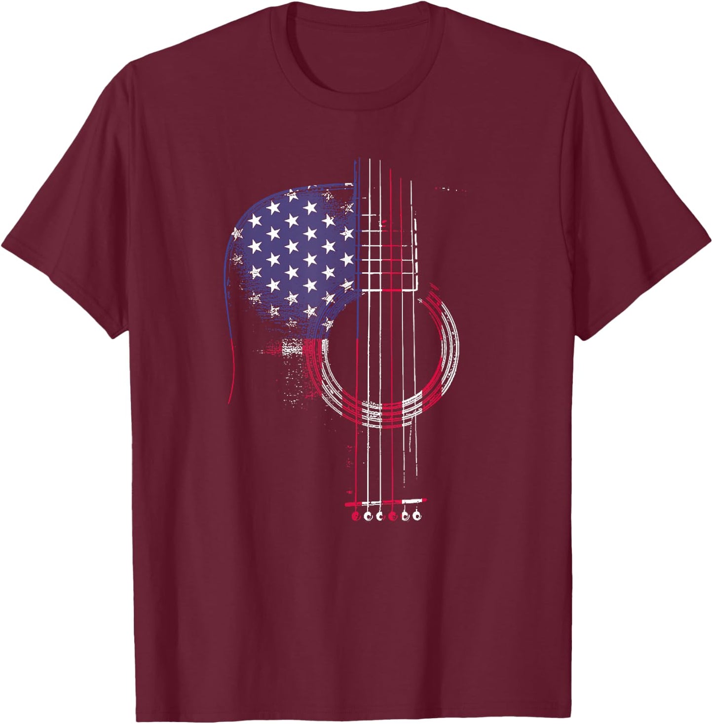 Funny Guitar America Flag Patriotic 4th Of July Women Men T-Shirt - T-Shirt | Maroon