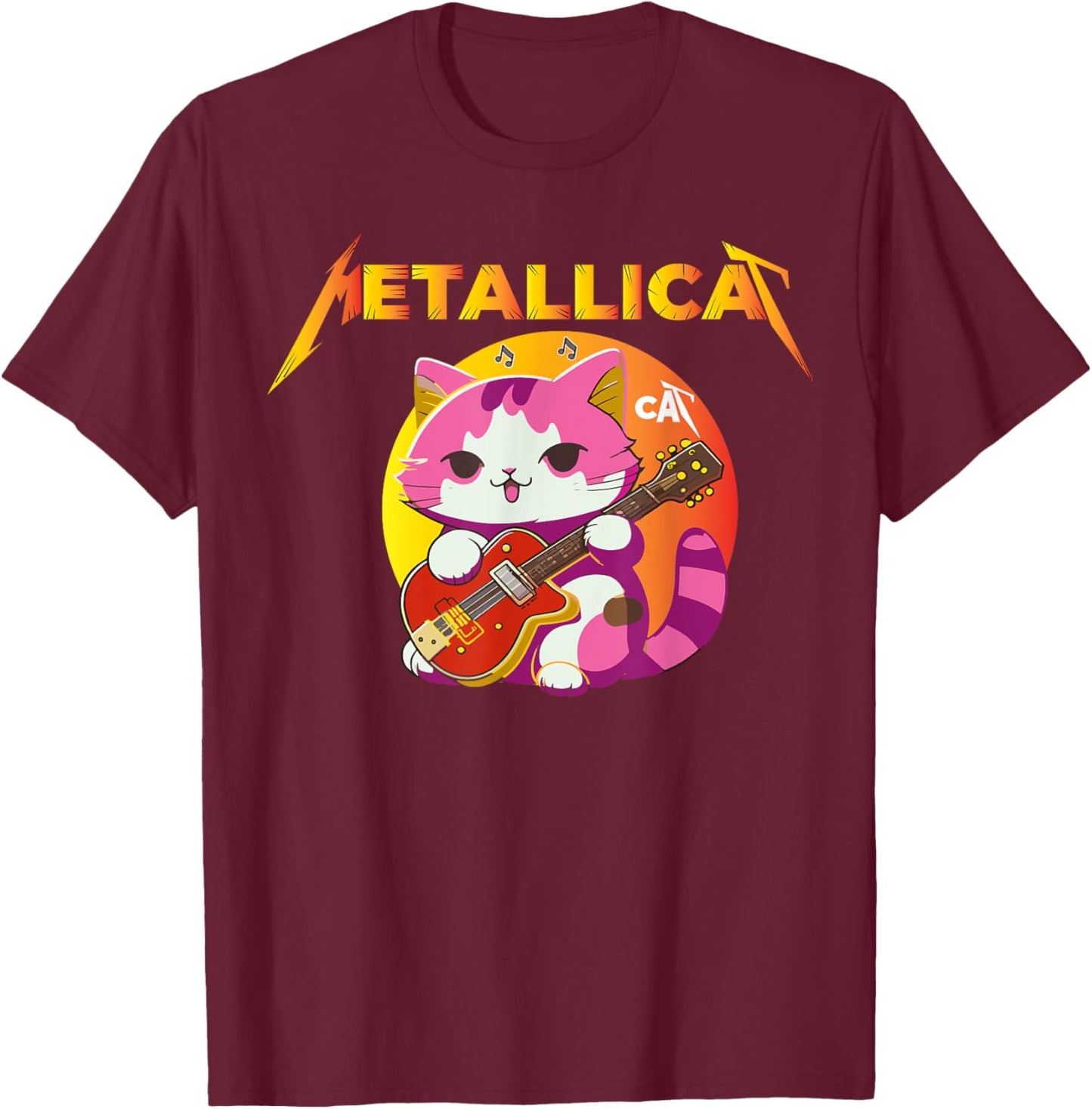 Metallicat- Funny Cat Rock Cat Playing Guitar Women T-Shirt - T-Shirt | Maroon