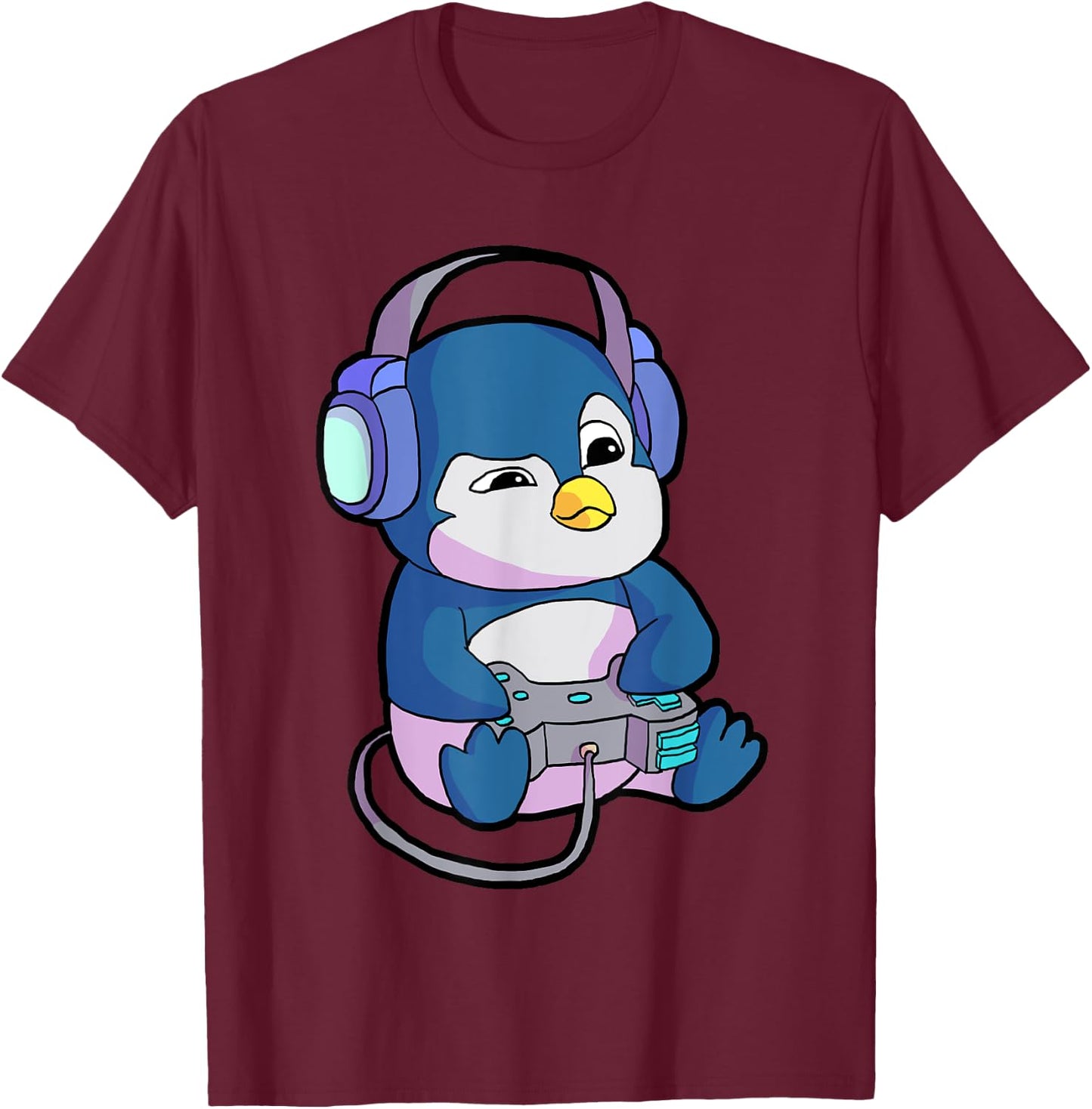 Funny Gamer Gifts & Gaming Shirts & Boys - -Adults, Kids - Black - Short Sleeve - - Small - Modern - Gamer Penguin Theme - Christmas, Birthday T-Shirt - T-Shirt | Maroon