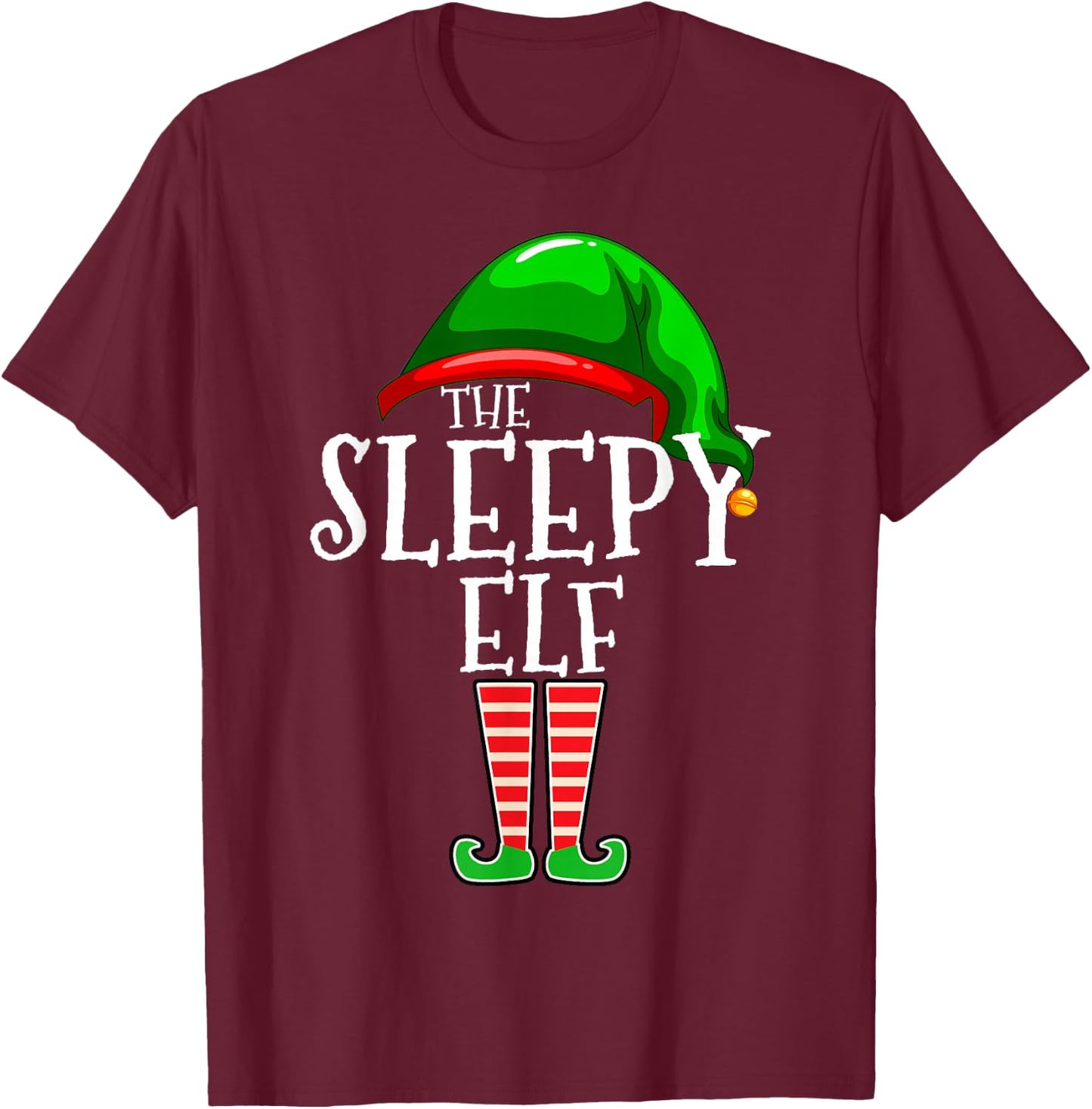 The Sleepy Elf Group Matching Family Christmas Gift Outfit T-Shirt - T-Shirt | Maroon