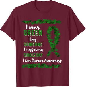Liver Cancer Awareness Primary Hepatic Green Ribbon Jaundice T-Shirt - T-Shirt | Maroon