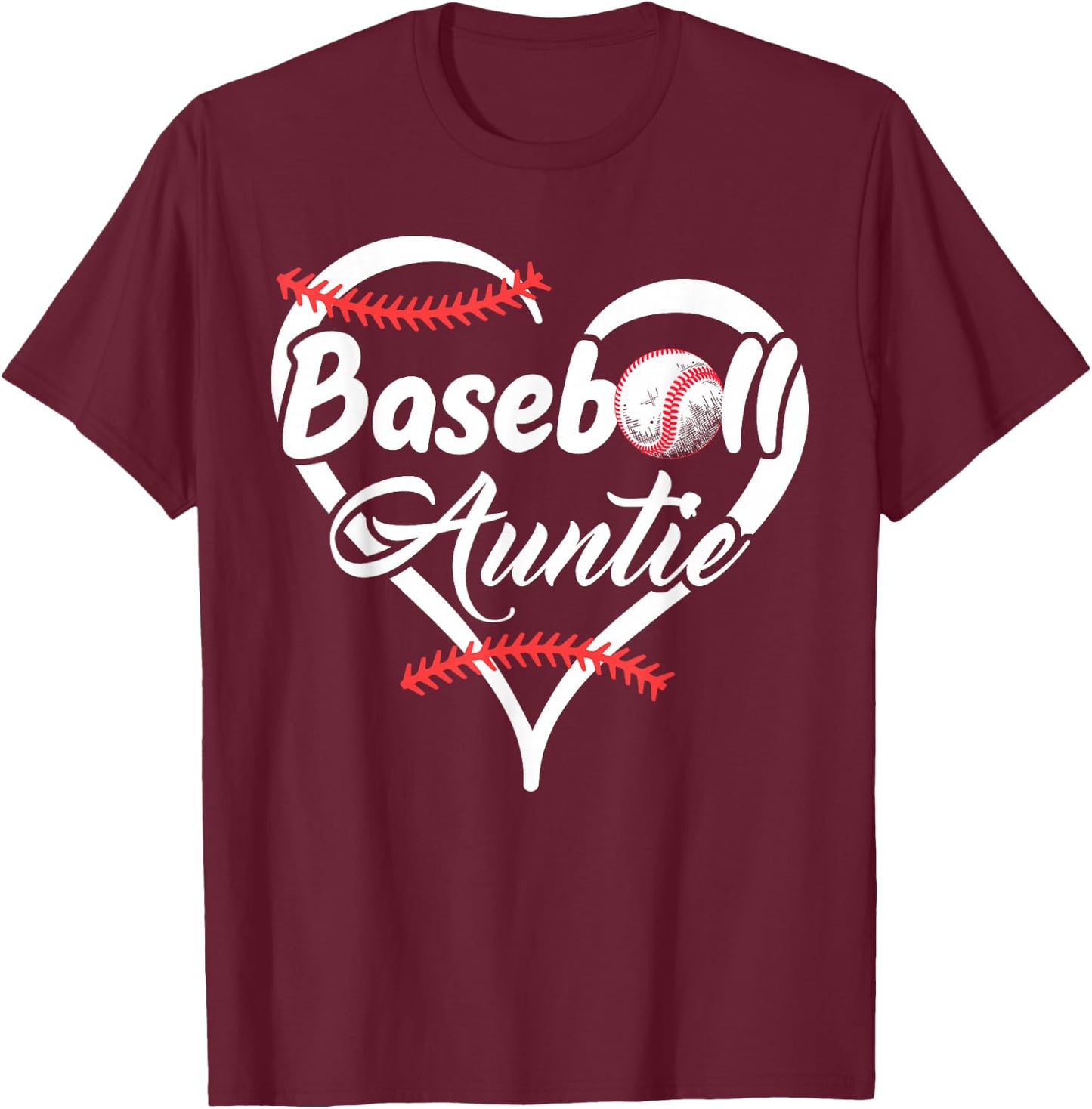 Baseball Aunt Heart Proud Baseball Auntie T-Shirt - T-Shirt | Maroon