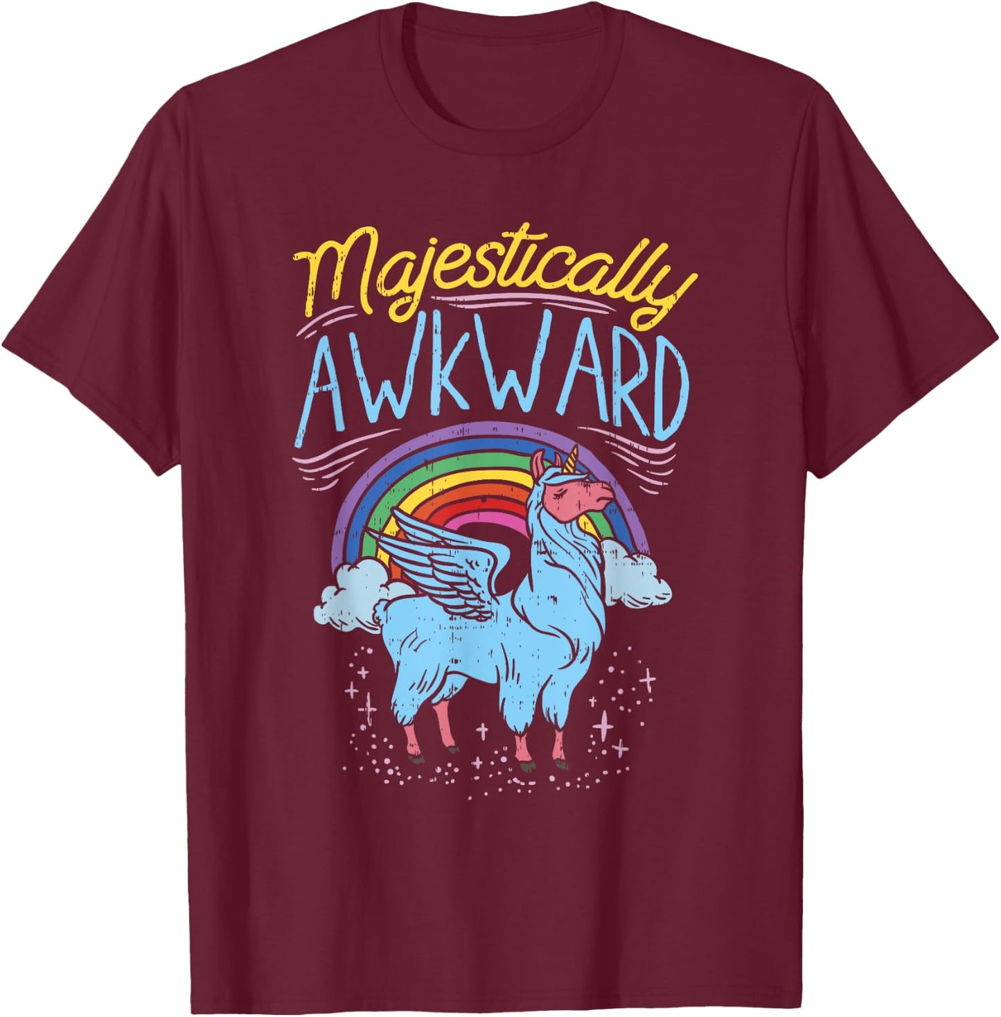 Majestically Awkward Funny Llamacorn Llama Unicorn Rainbow T-Shirt - T-Shirt | Maroon