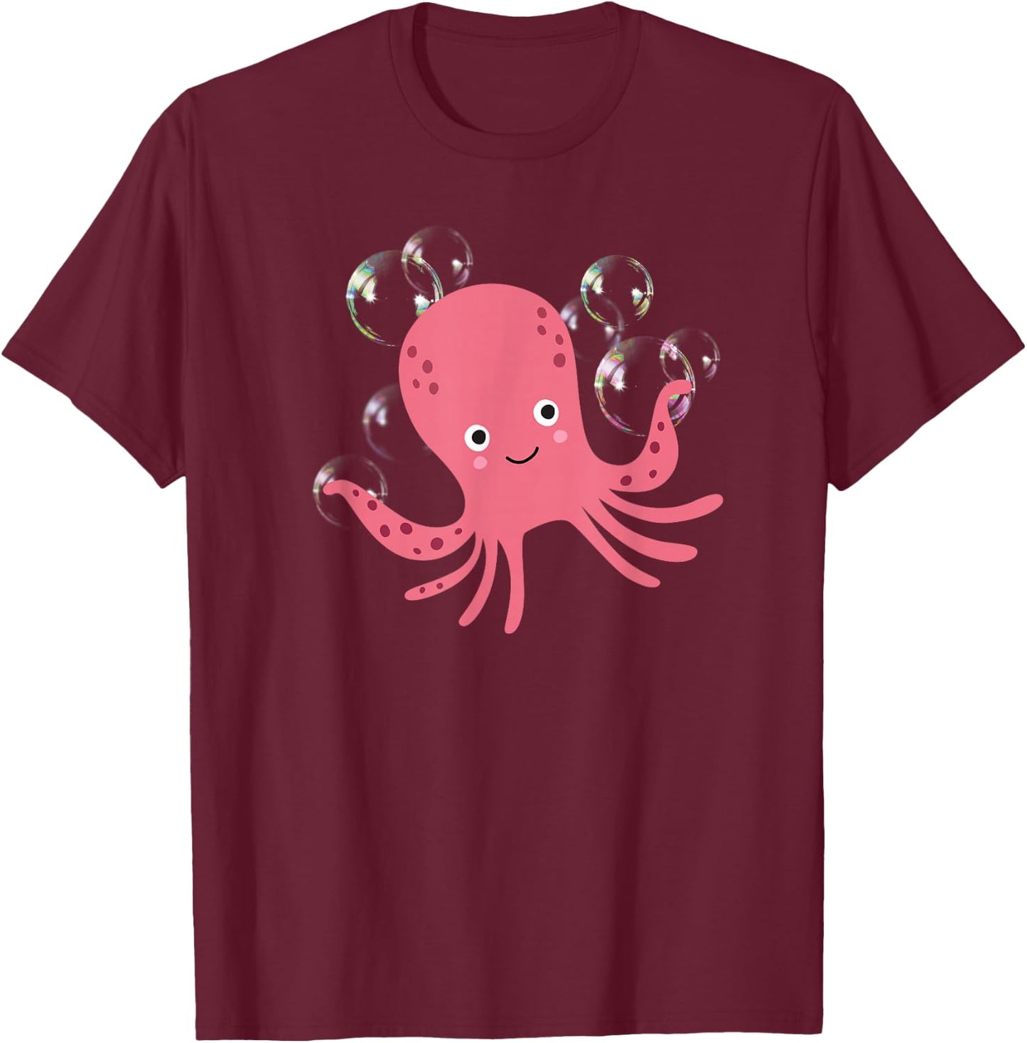 Cute Octopus Shirts Pink Octopus with Bubbles T-Shirt - T-Shirt | Maroon