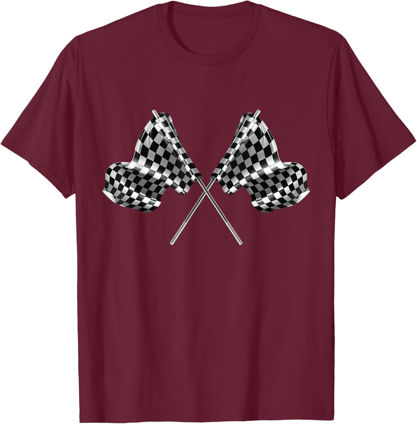 Racing Car Checkered Finish Line Flag Automobile Motor Race T-Shirt - T-Shirt | Maroon