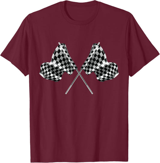 Racing Car Checkered Finish Line Flag Automobile Motor Race T-Shirt - T-Shirt | Maroon