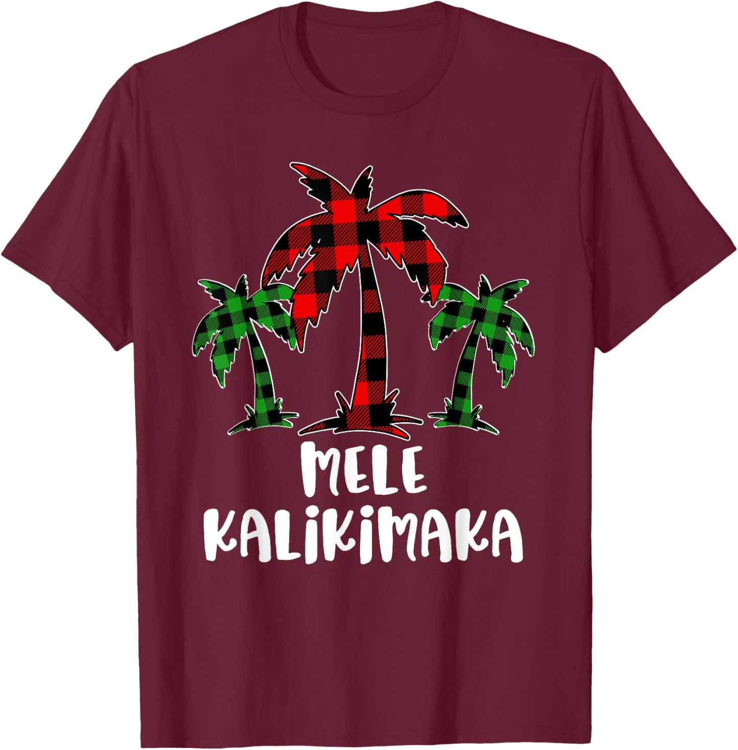 Mele Kalikimaka Palm Tree Hawaii Buffalo Plaid Christmas PJ T-Shirt - T-Shirt | Maroon