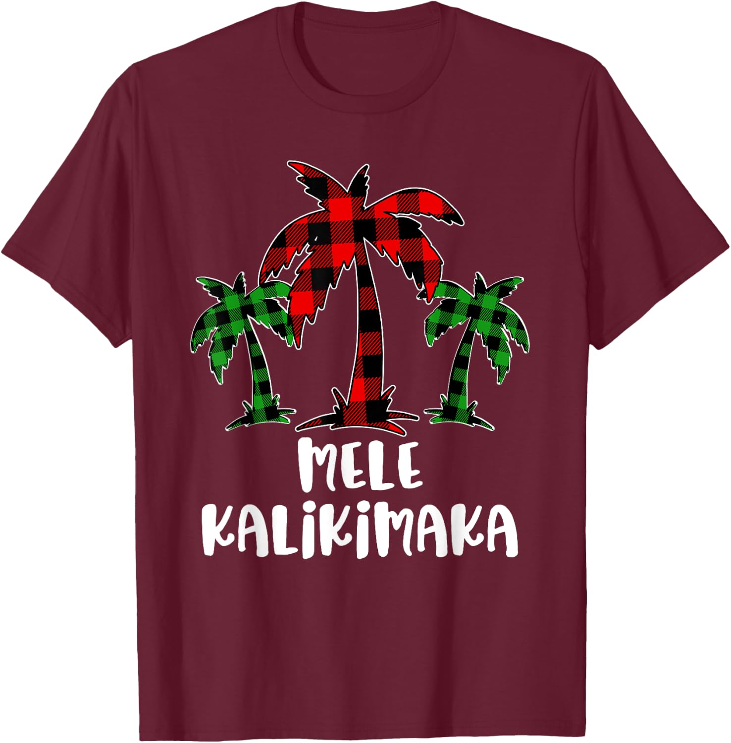 Mele Kalikimaka Palm Tree Hawaii Buffalo Plaid Christmas PJ T-Shirt - T-Shirt | Maroon