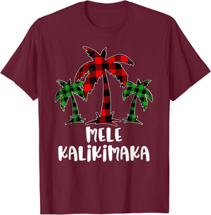 Mele Kalikimaka Palm Tree Hawaii Buffalo Plaid Christmas PJ T-Shirt - T-Shirt | Maroon