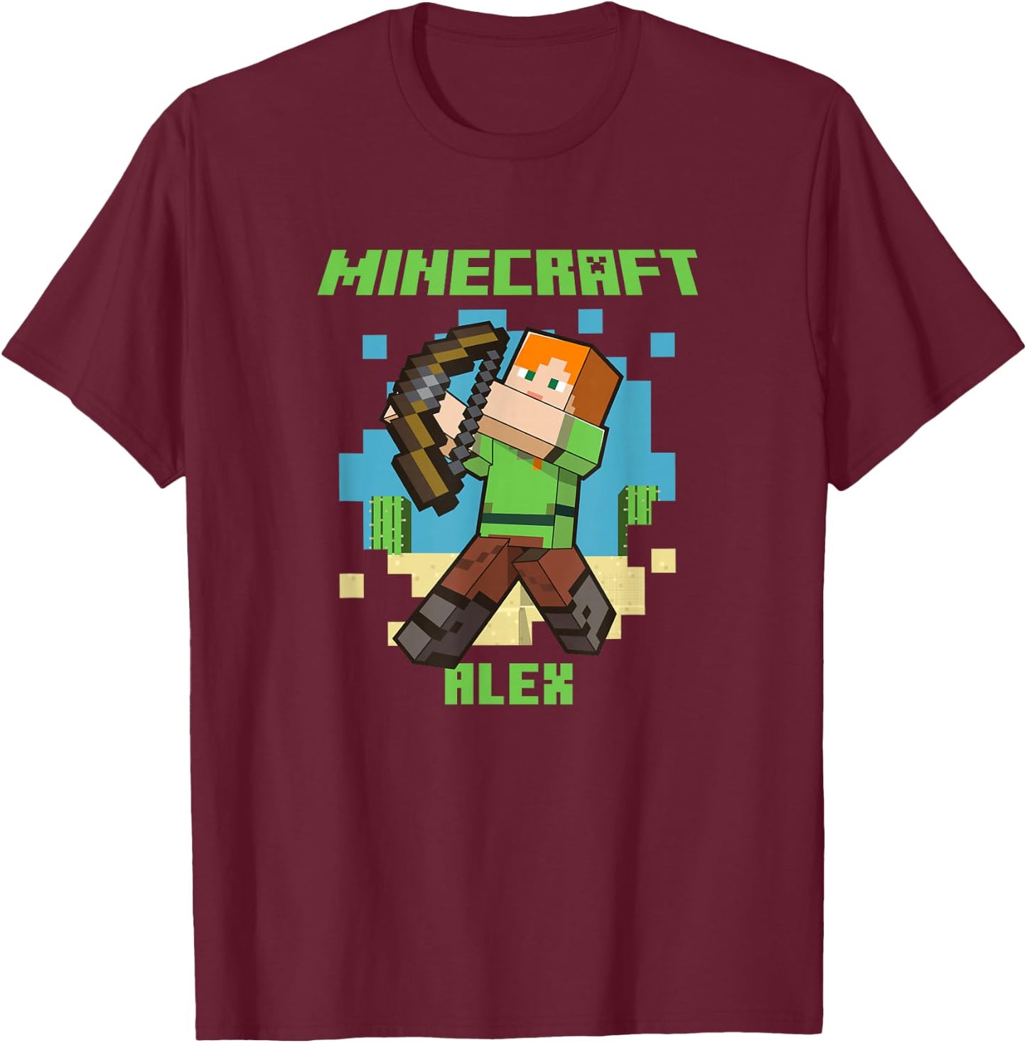 Minecraft Alex With Bow Taking Aim T-Shirt - T-Shirt | Maroon