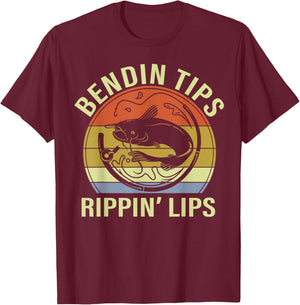 Bendin Tips Rippin Lips funny fishing T-Shirt - T-Shirt | Maroon