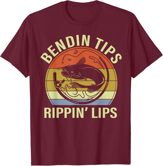 Bendin Tips Rippin Lips funny fishing T-Shirt - T-Shirt | Maroon