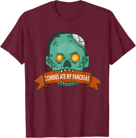 Zombies Ate My Pancreas - T1D Diabetic Diabetes Awareness T-Shirt - T-Shirt | Maroon