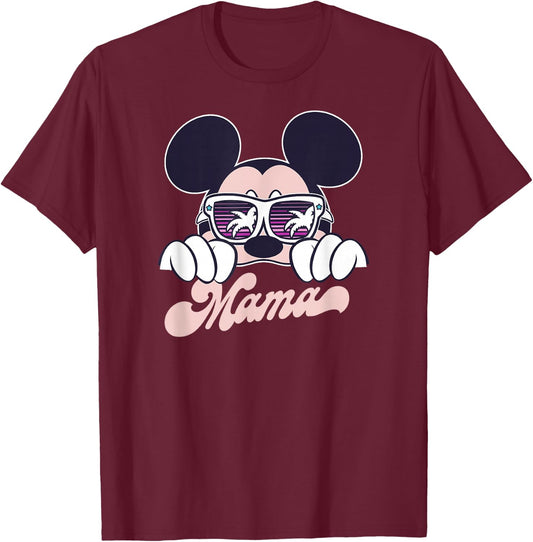 Disney Mickey And Friends Cool Mickey Summer Vibes Mama Logo T-Shirt - T-Shirt | Maroon