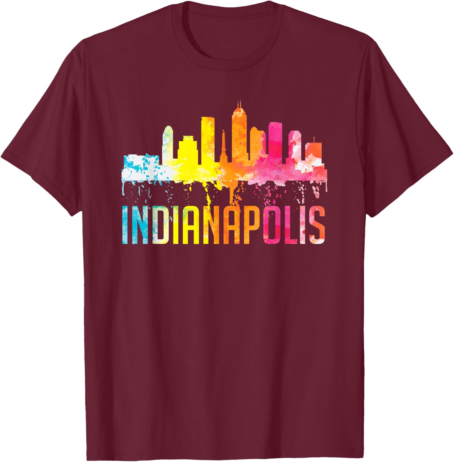 Indianapolis Indiana Watercolor City Skyline Art Souvenir T-Shirt - T-Shirt | Maroon