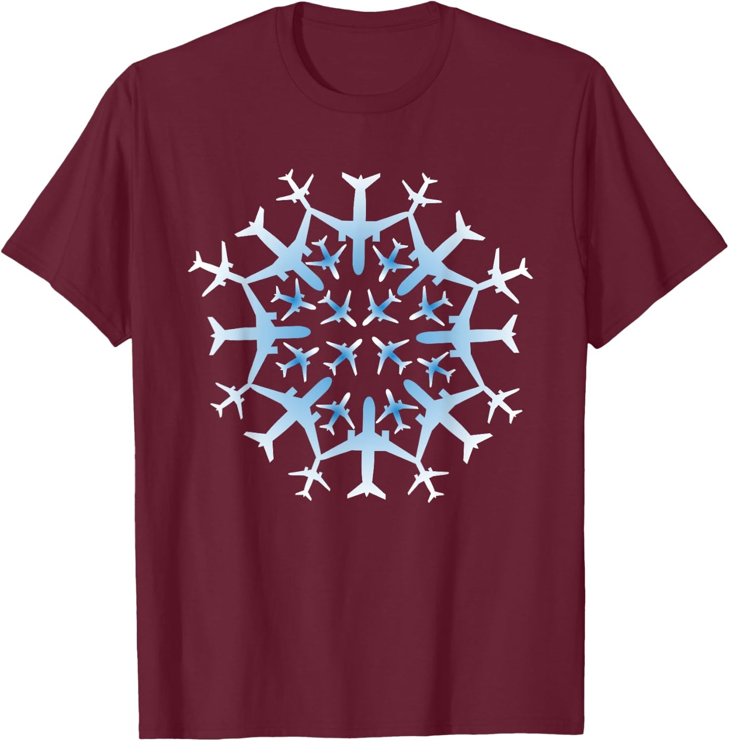 Pilot Gift Snowflake Airplanes Christmas Snow Aviation Plane T-Shirt - T-Shirt | Maroon
