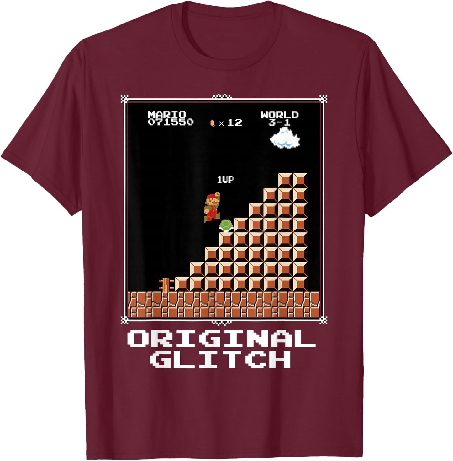 Super Mario Original Glitch Poster T-Shirt - T-Shirt | Maroon