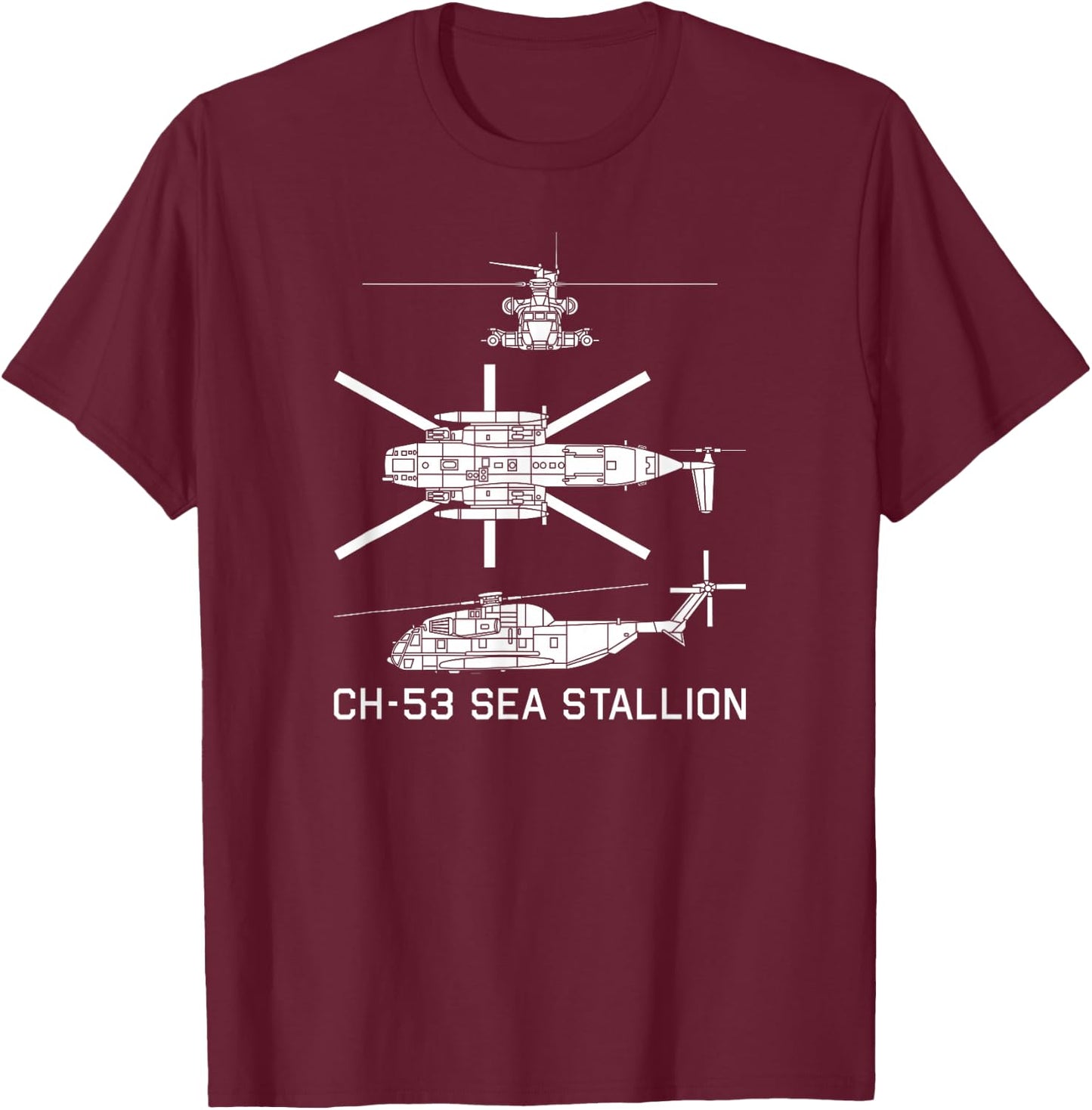 CH-53 Sea Stallion Military Helicopter Silhouette Gift T-Shirt - T-Shirt | Maroon