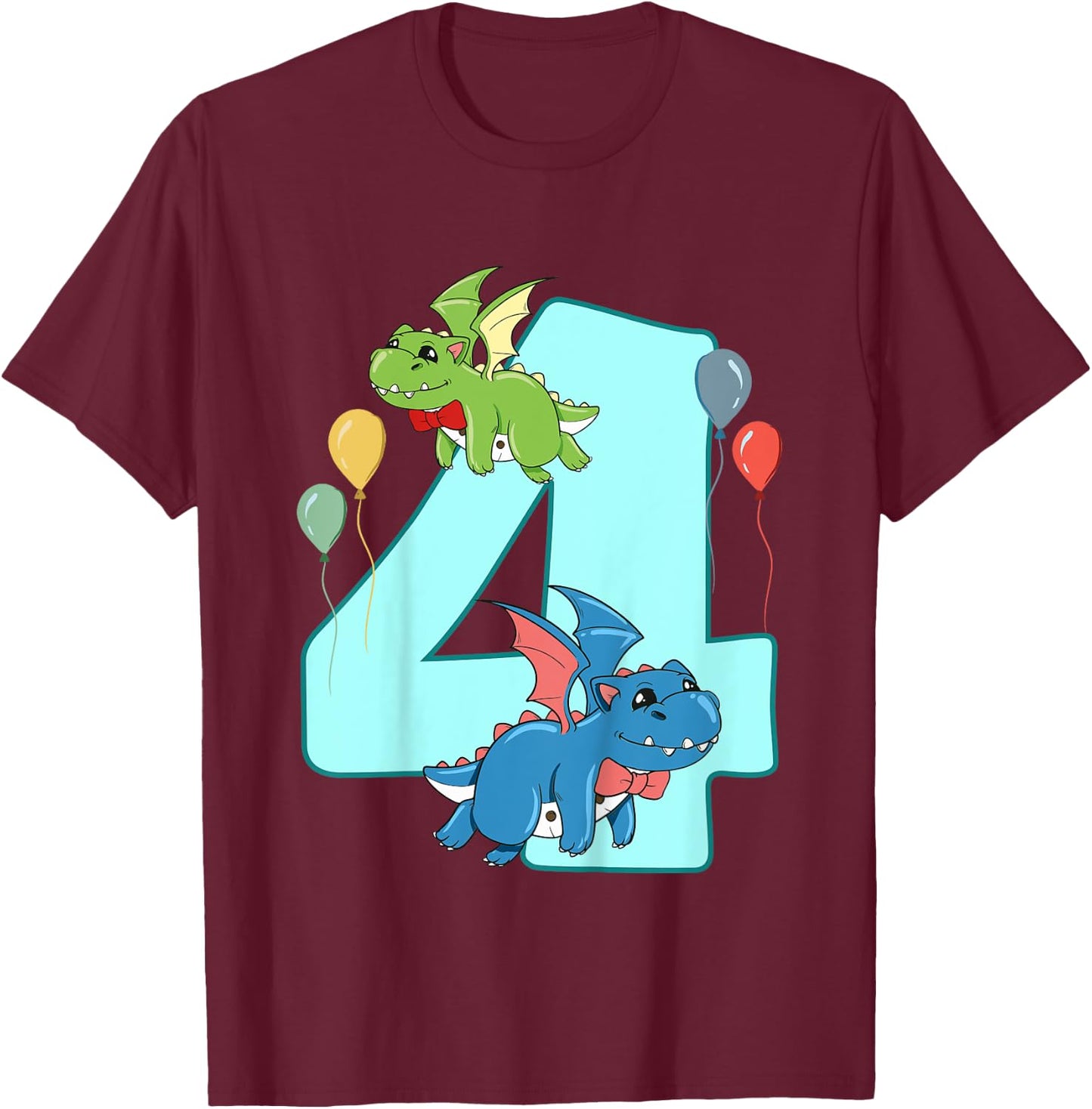 Kids 4th Birthday Dragon Lover Funny Kids Boys 4 Years Old Party T-Shirt - T-Shirt | Maroon