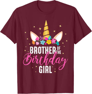 Brother Of The Birthday Girl Sibling Gift Unicorn Birthday T-Shirt - T-Shirt | Maroon