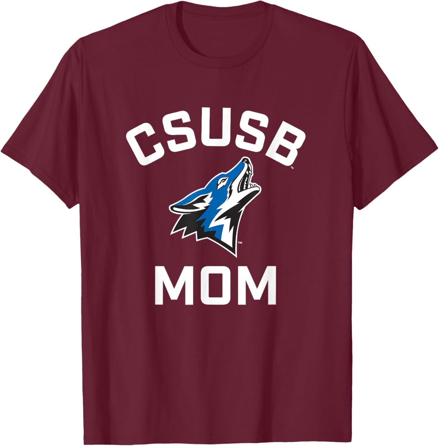 Cal State San Bernardino CSUSB Coyotes Arched Mom T-Shirt - T-Shirt | Maroon