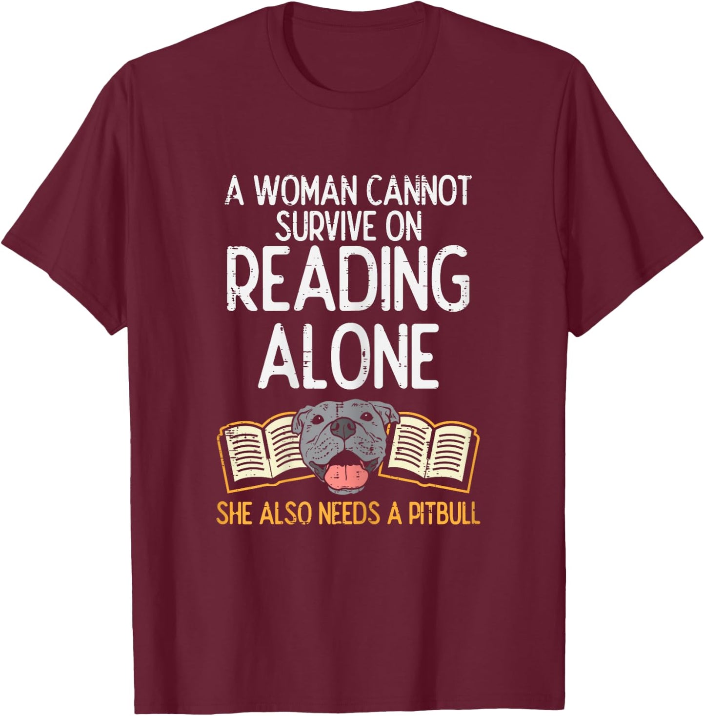 Woman Book Librarian Reading Pitbull Dog Owner Women Gift T-Shirt - T-Shirt | Maroon