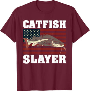Catfish Fishing Catfishing American Flag Catfish Slayer T-Shirt - T-Shirt | Maroon