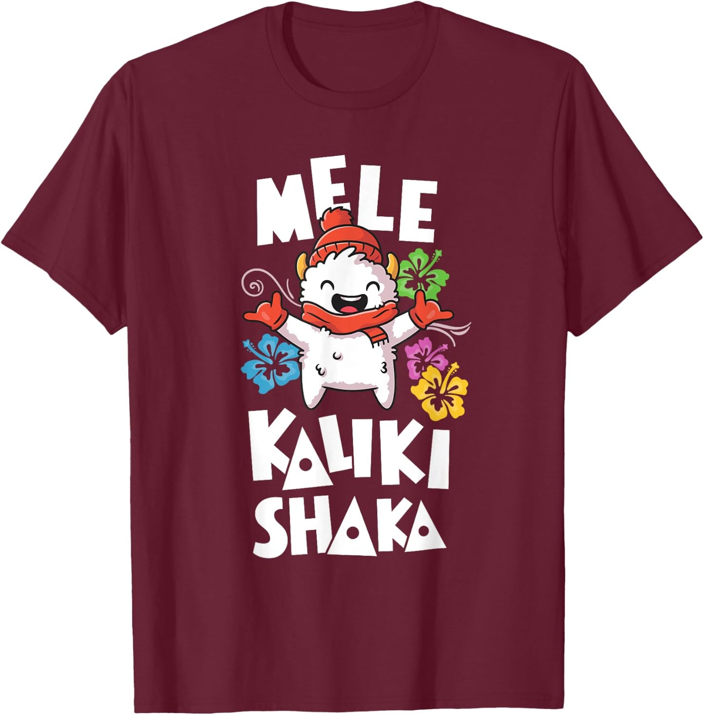 Shaka Women's Mele Kalikimaka Christmas Xmas Hawaiian Shirt T-Shirt - T-Shirt | Maroon