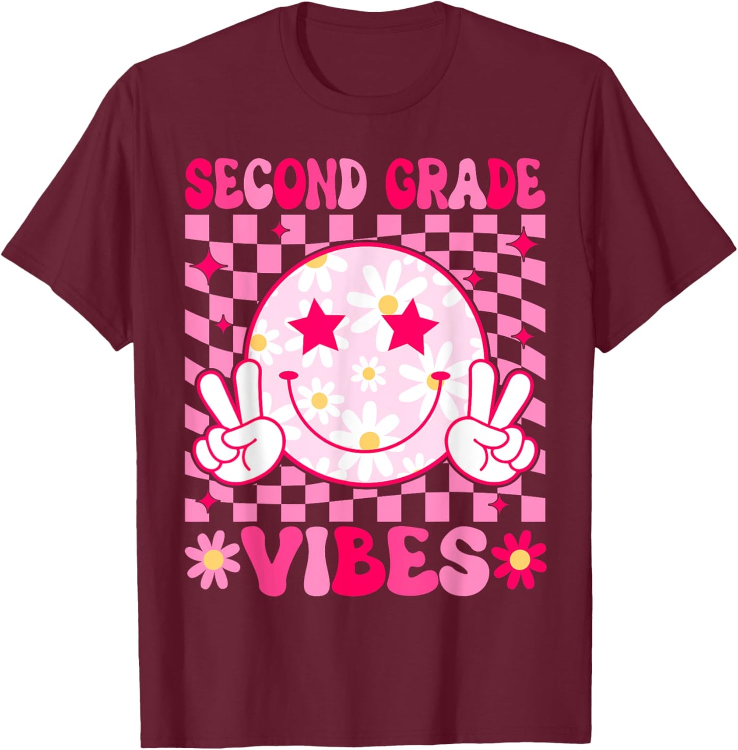 Second Grade Vibes Back To School 2nd Grade Teacher Students Women Kids T-Shirt - T-Shirt | Maroon