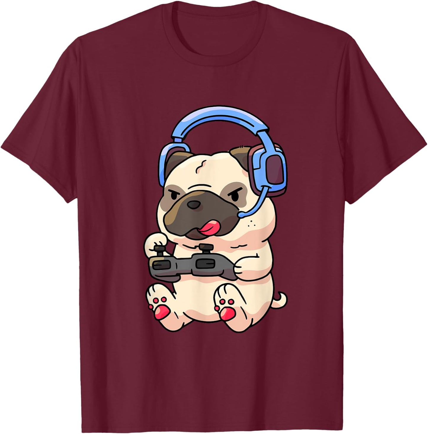 Gamer Pug Gaming Pugs Video Game Gift Small T-Shirt - T-Shirt | Maroon