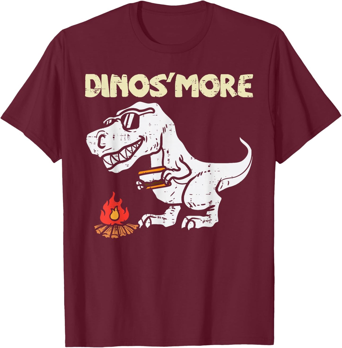 Dino smore Funny Camping Trex Dinosaur Camper Kids Boys T-Shirt - T-Shirt | Maroon
