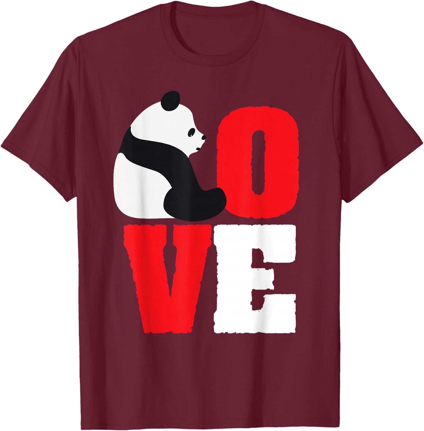 Panda Bear Shirt Black And White Panda Love T-Shirt - T-Shirt | Maroon