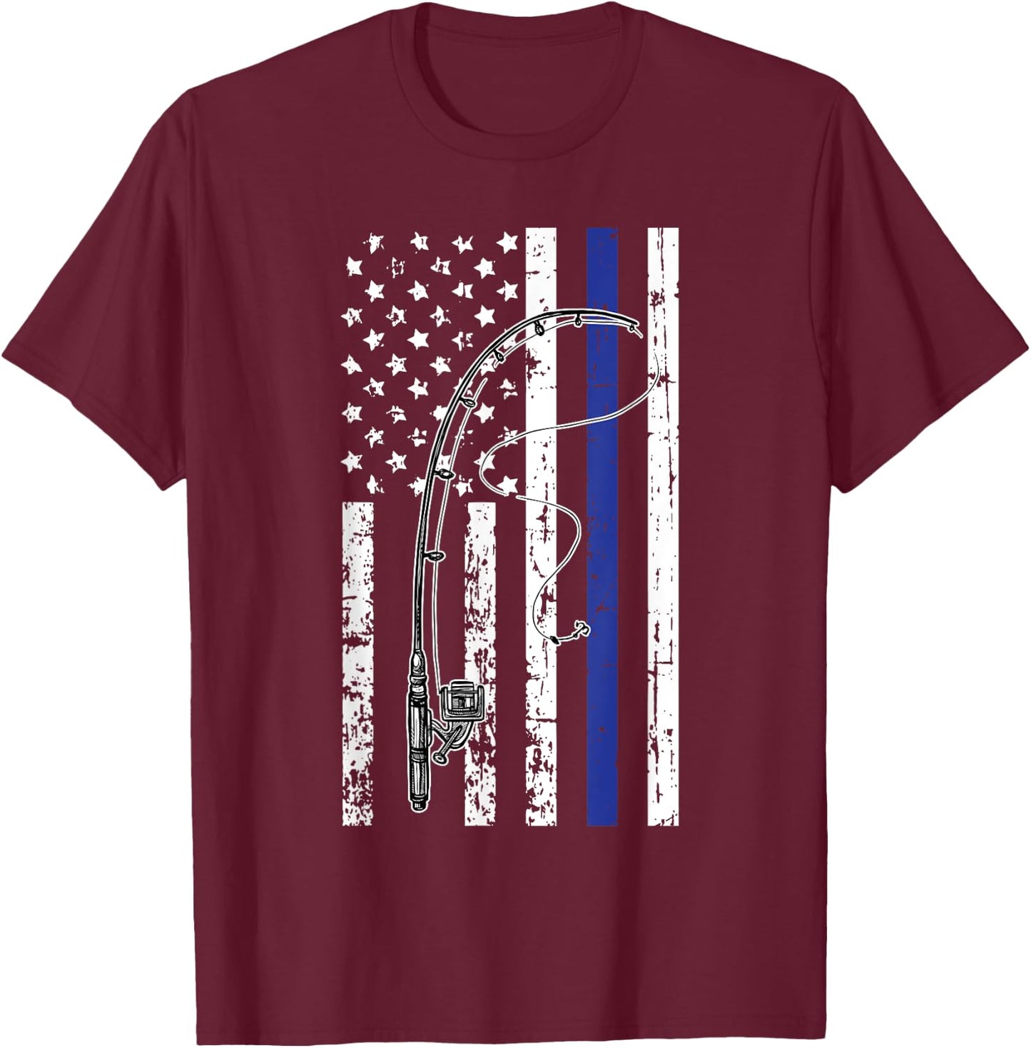 American Flag Blue Line Fishing Cool Police Officer Gifts T-Shirt - T-Shirt | Maroon