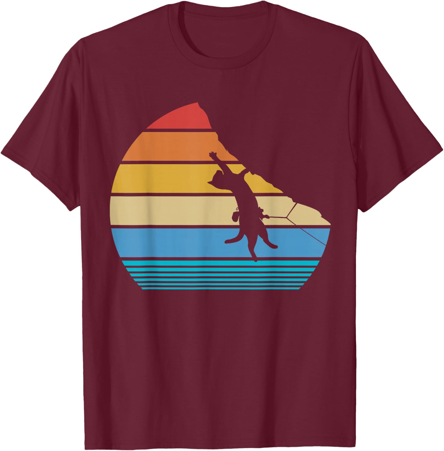 Retro Cat Climbing Meowtain Vintage Kitty Gift Rock Climber T-Shirt - T-Shirt | Maroon
