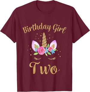Kids 2 Year Old Birthday Girl Unicorn Shirt 2nd Birthday Outfit T-Shirt - T-Shirt | Maroon