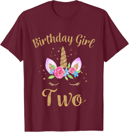 Kids 2 Year Old Birthday Girl Unicorn Shirt 2nd Birthday Outfit T-Shirt - T-Shirt | Maroon
