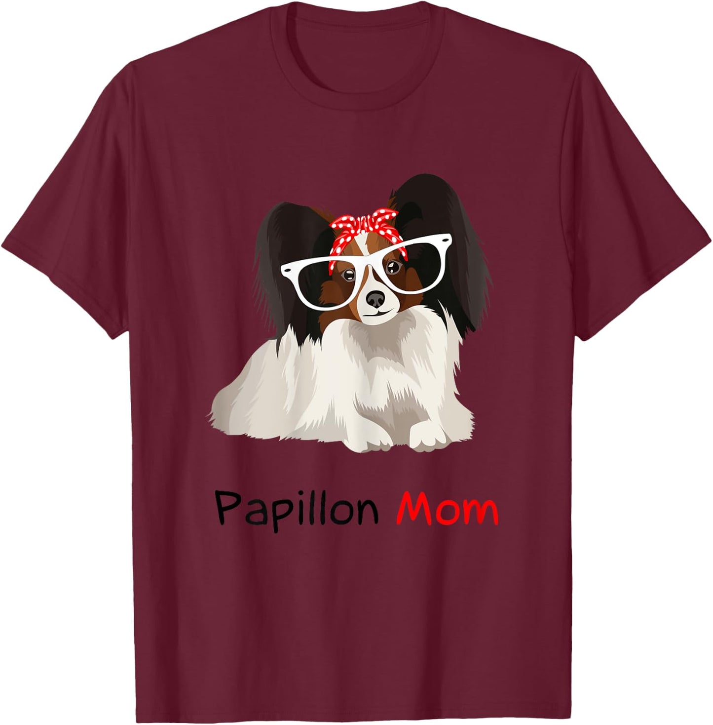 Papillon Mom Bandana Papillon Dog T-Shirt - T-Shirt | Maroon