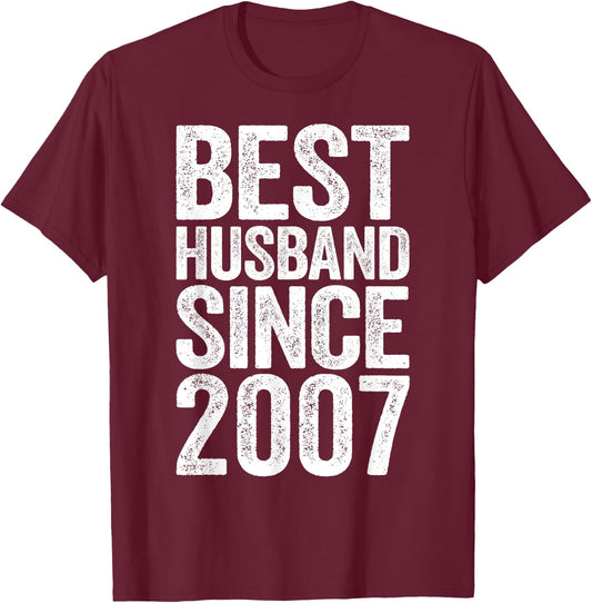 Best Husband Since 2007 13th Wedding Anniversary T-Shirt - T-Shirt | Maroon