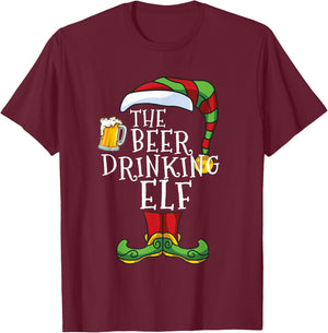 Beer Drinking Elf Lover Family Matching Christmas Funny T-Shirt - T-Shirt | Maroon