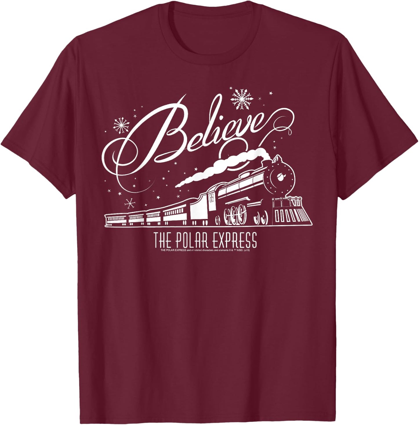 The Polar Express Believe Christmas Train & Snowflake Logo T-Shirt - T-Shirt | Maroon