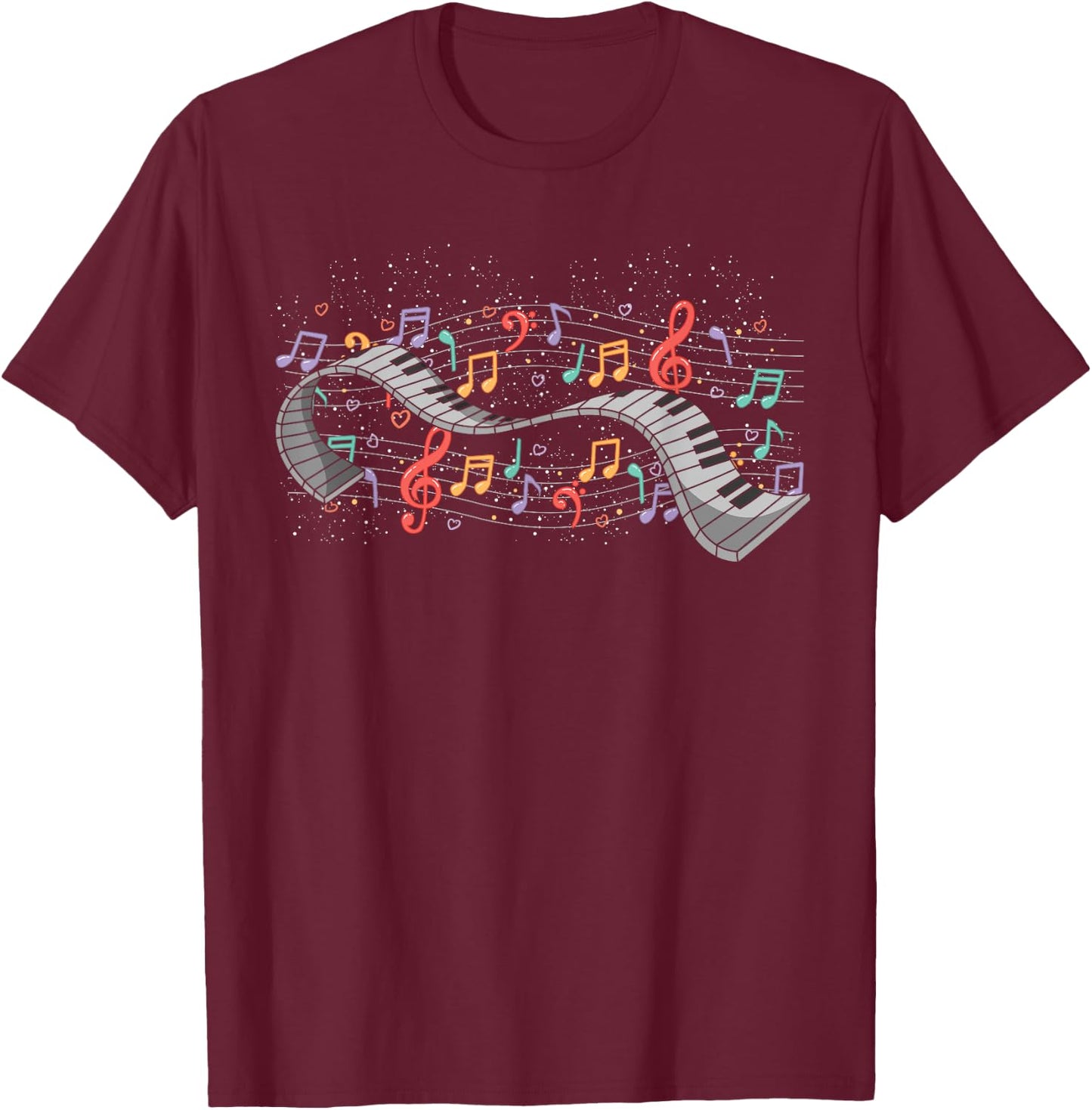 Colorful Music Notes Pianist Classical Music Piano T-Shirt - T-Shirt | Maroon