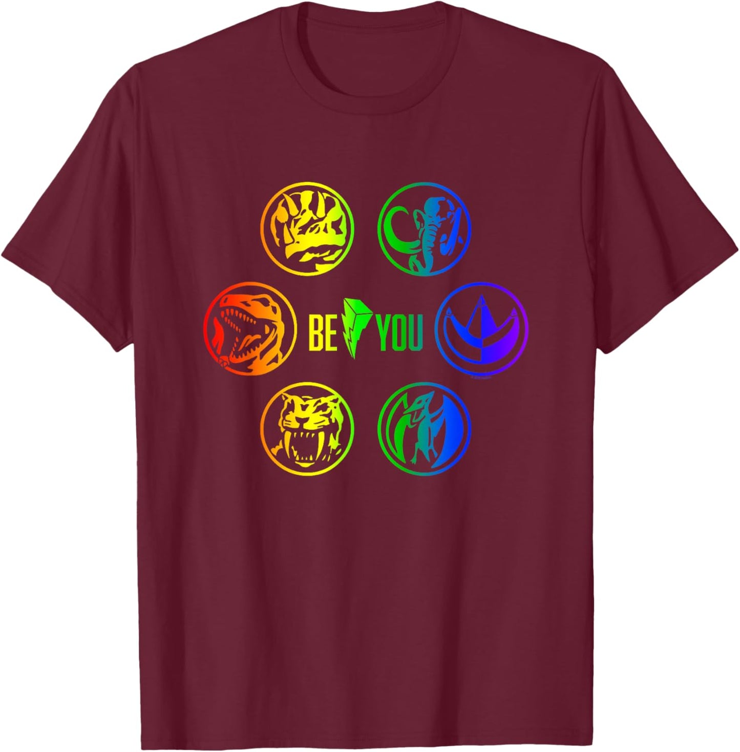 Power Rangers Be You Rainbow Ranger Emblem Coins T-Shirt - T-Shirt | Maroon