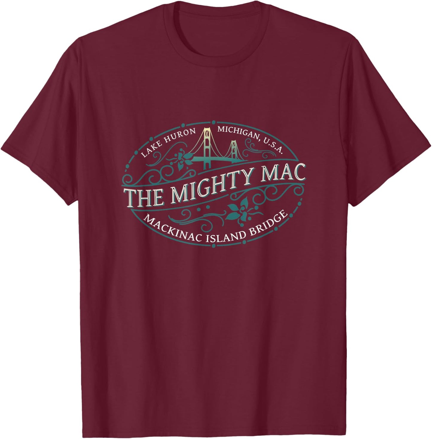 Mackinac Island Bridge Michigan USA Lake Huron Souvenir T-Shirt - T-Shirt | Maroon