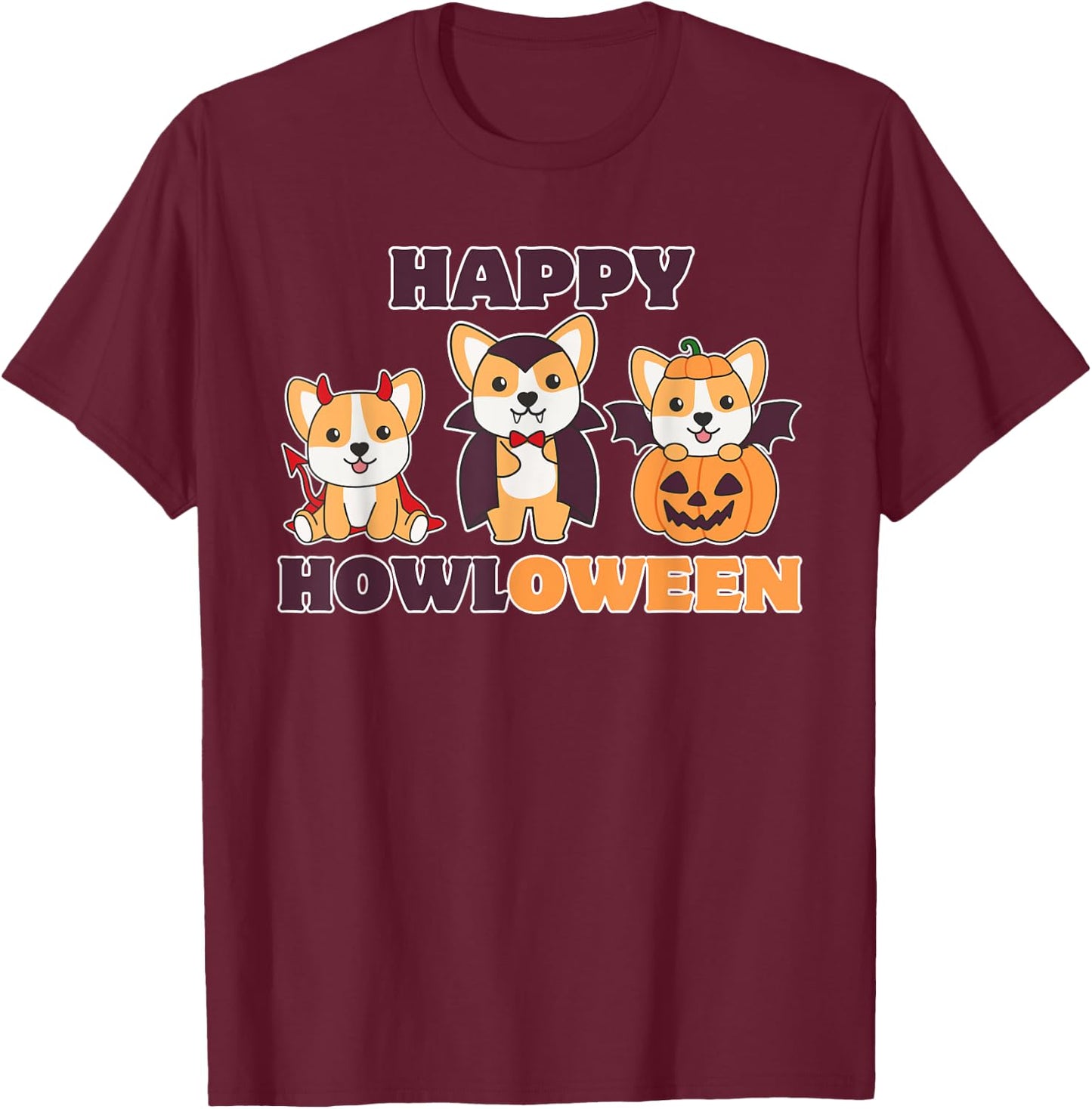 Corgi Happy Howloween Pumpkin Vampire Dogs Halloween T-Shirt - T-Shirt | Maroon