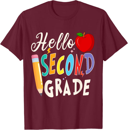 Hello Second Grade Team 2nd Grade Back to School Teacher kid T-Shirt - T-Shirt | Maroon
