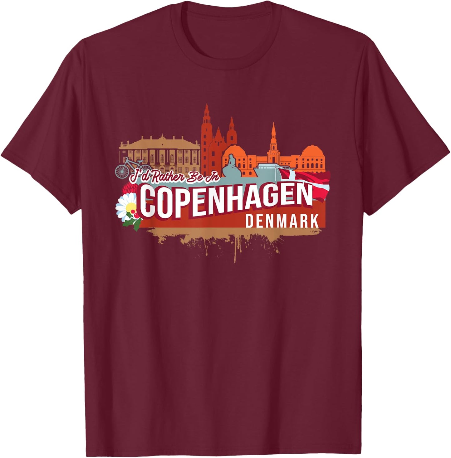 I'd Rather Be In Copenhagen Denmark Vintage Souvenir T-Shirt - T-Shirt | Maroon