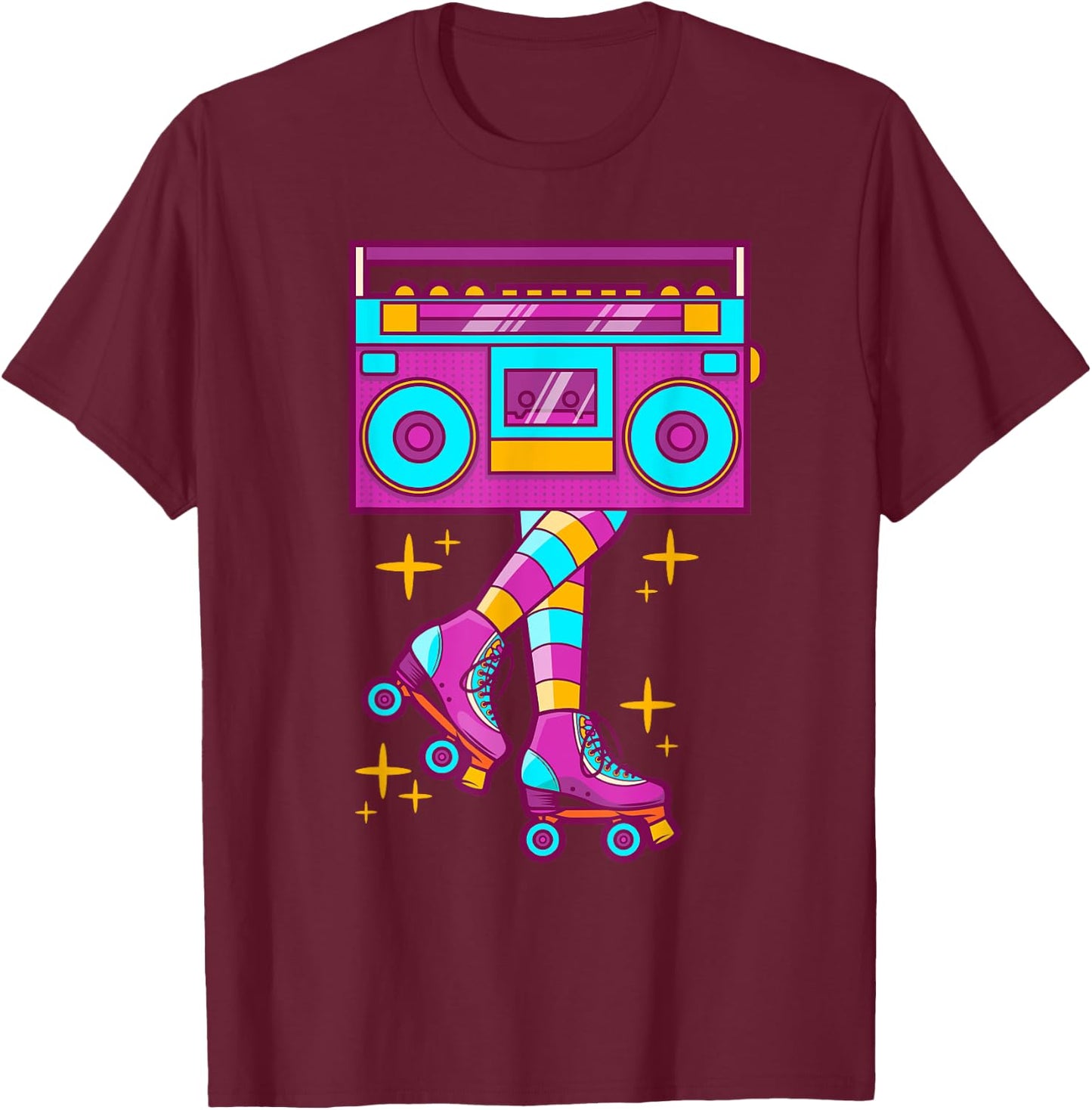 Retro Rollerskates Funny 80's Roller Disco Skating Girl Gift T-Shirt - T-Shirt | Maroon